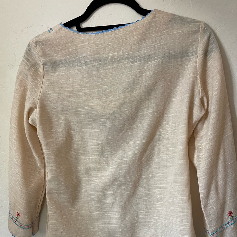 Vintage Linen Folk Embroidered 70’s Blouse - image 7
